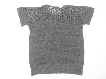 Evans Women’s Grey Short Sleeve Open-Knit Pullover Jumper Size 18