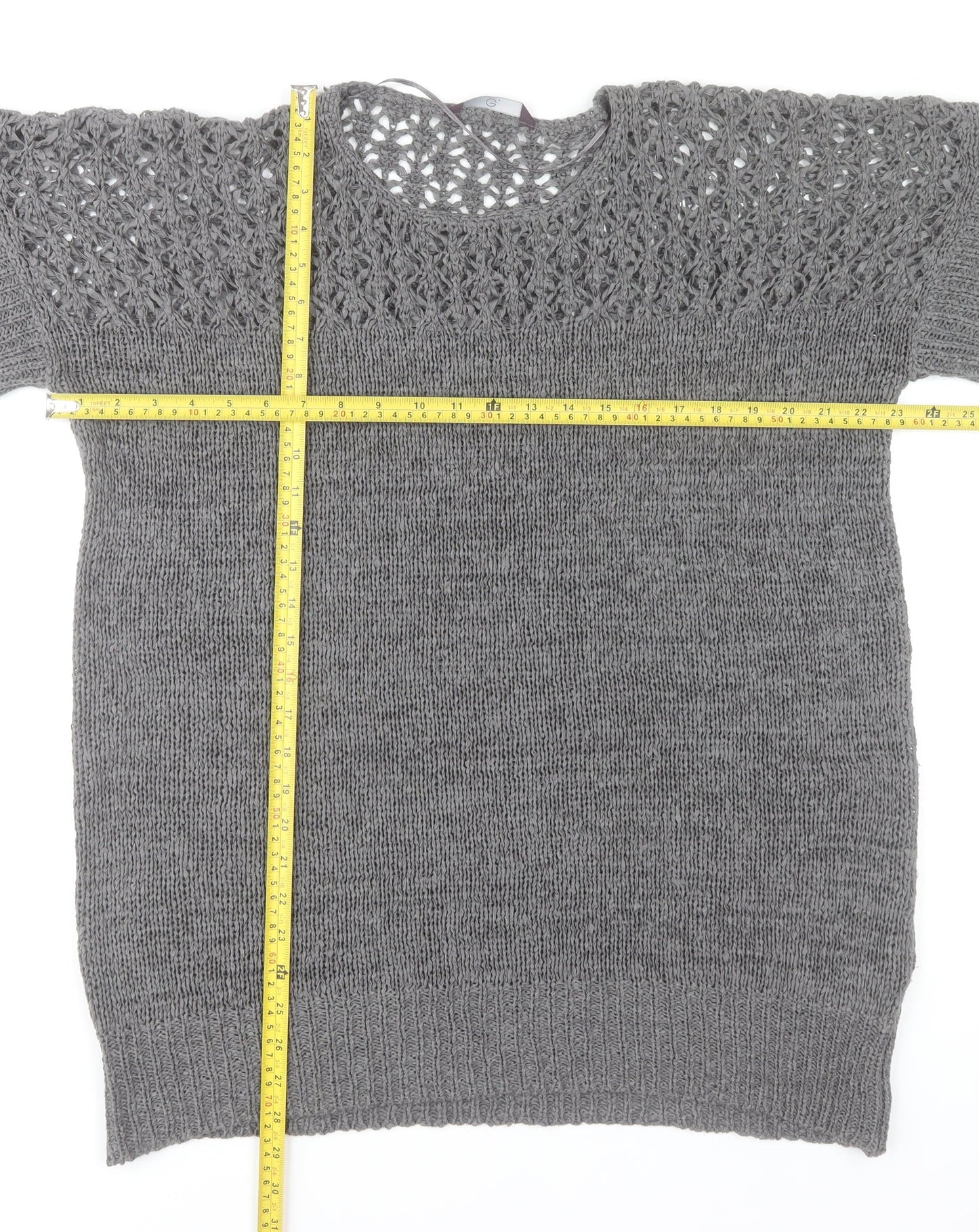 Evans Women’s Grey Short Sleeve Open-Knit Pullover Jumper Size 18