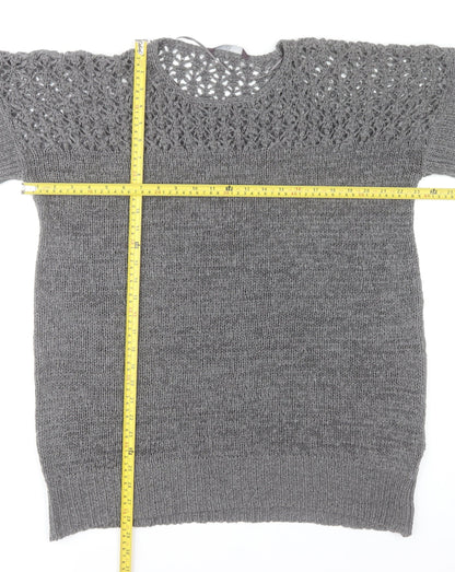 Evans Women’s Grey Short Sleeve Open-Knit Pullover Jumper Size 18