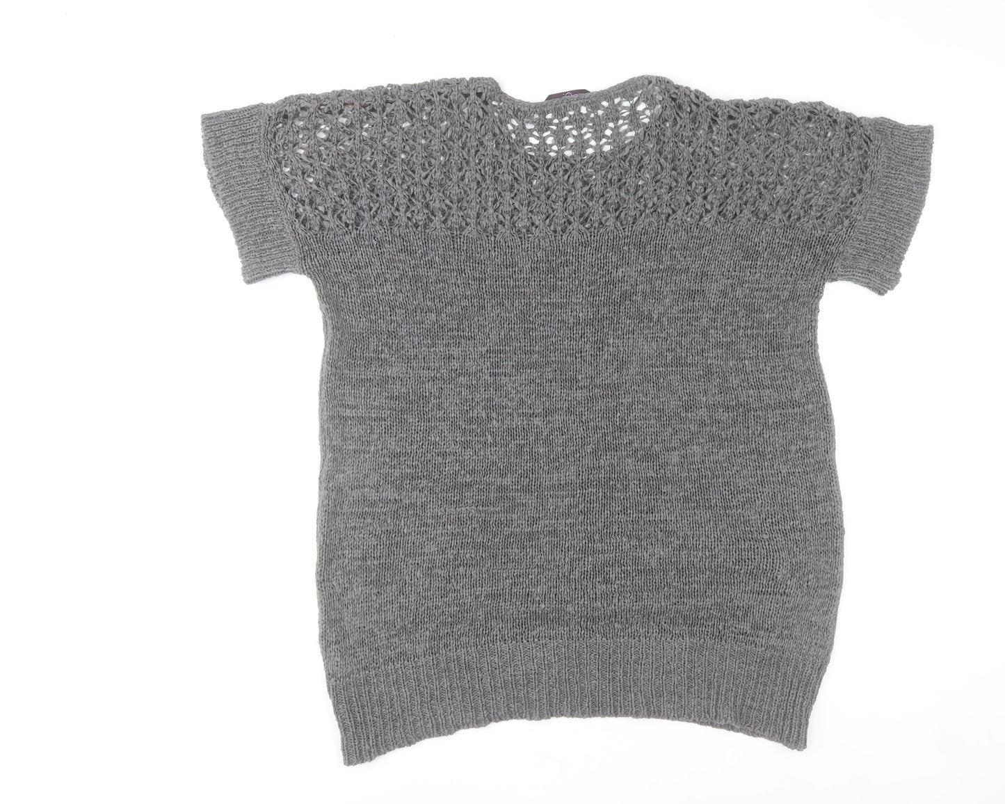 Evans Women’s Grey Short Sleeve Open-Knit Pullover Jumper Size 18