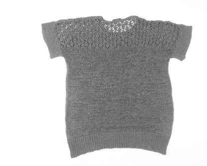 Evans Women’s Grey Short Sleeve Open-Knit Pullover Jumper Size 18