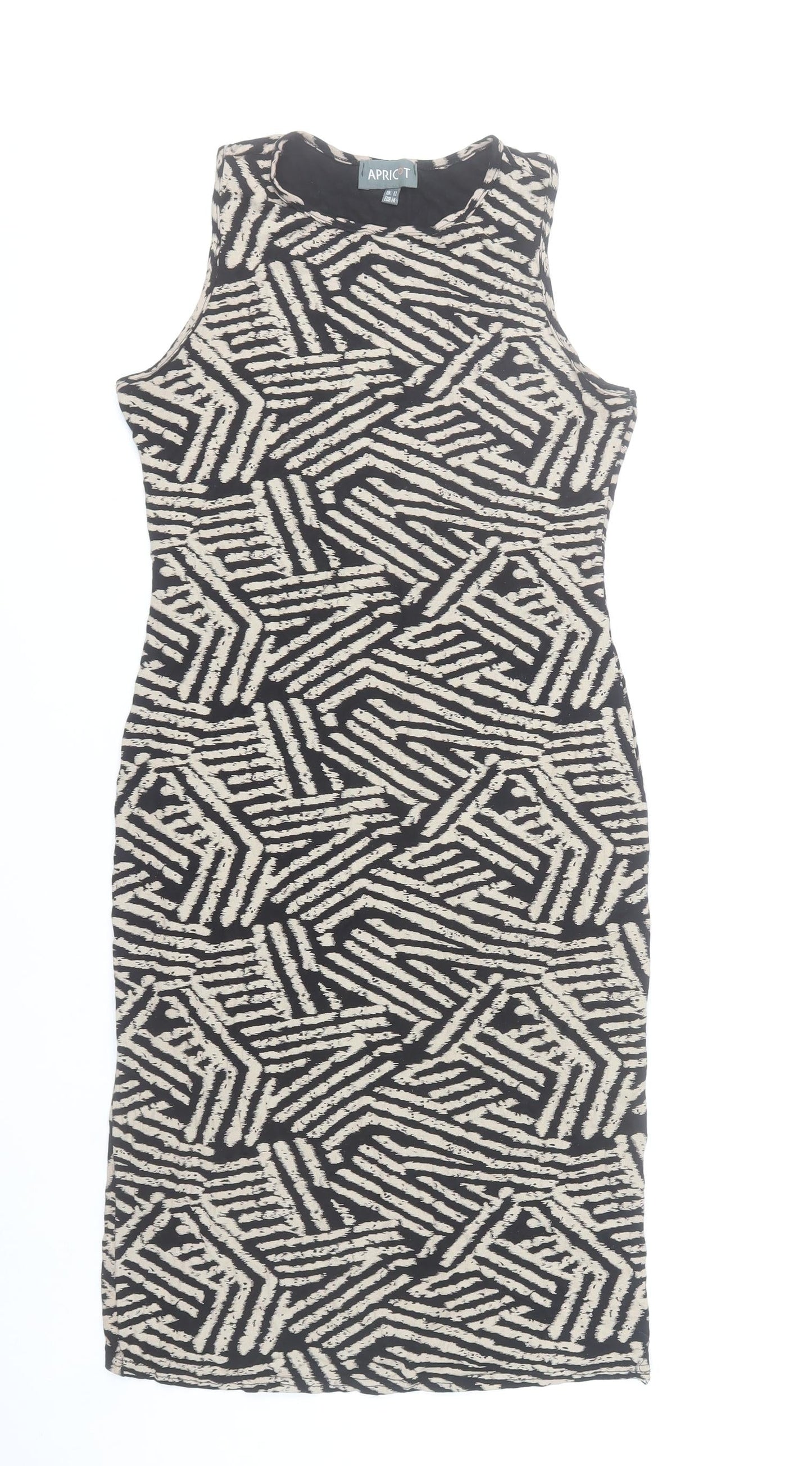 Apricot Women's Beige Black Geometric Bodycon Dress UK 12