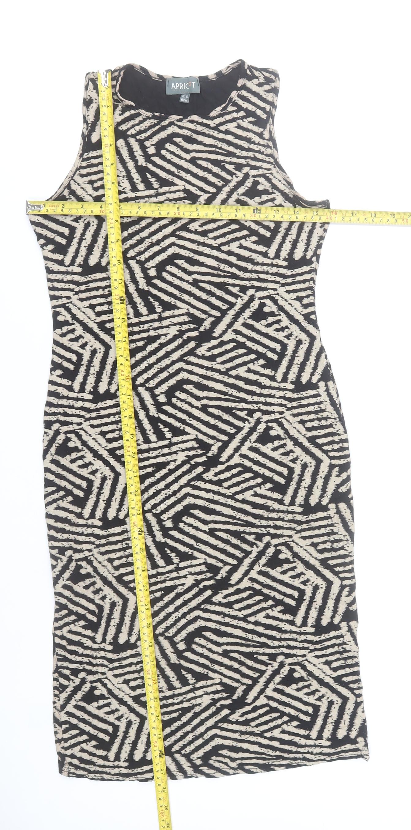 Apricot Women's Beige Black Geometric Bodycon Dress UK 12