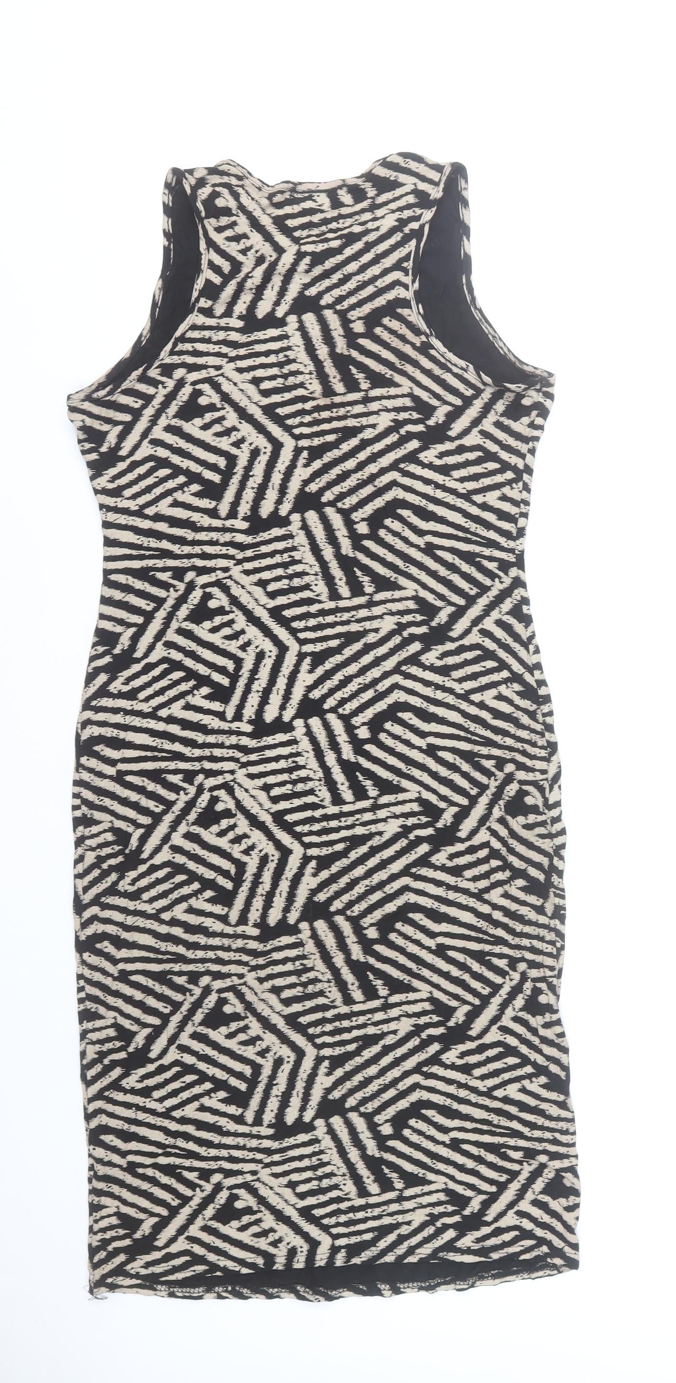 Apricot Women's Beige Black Geometric Bodycon Dress UK 12