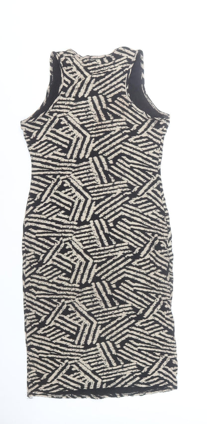 Apricot Women's Beige Black Geometric Bodycon Dress UK 12