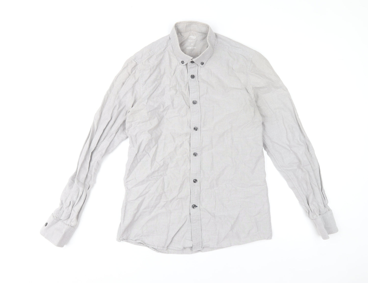 Dunnes Stores Men's Grey Slim Fit Cotton Long Sleeve Button-Up Shirt Size S
