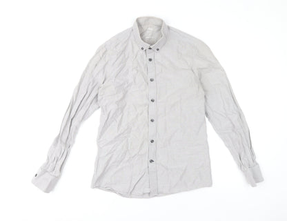 Dunnes Stores Men's Grey Slim Fit Cotton Long Sleeve Button-Up Shirt Size S
