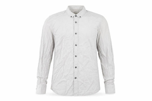 Front view of Dunnes Men's Grey Slim Fit Cotton Long Sleeve Button-Up Shirt, size S