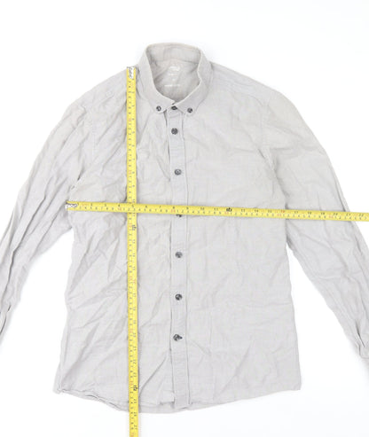 Dunnes Stores Men's Grey Slim Fit Cotton Long Sleeve Button-Up Shirt Size S