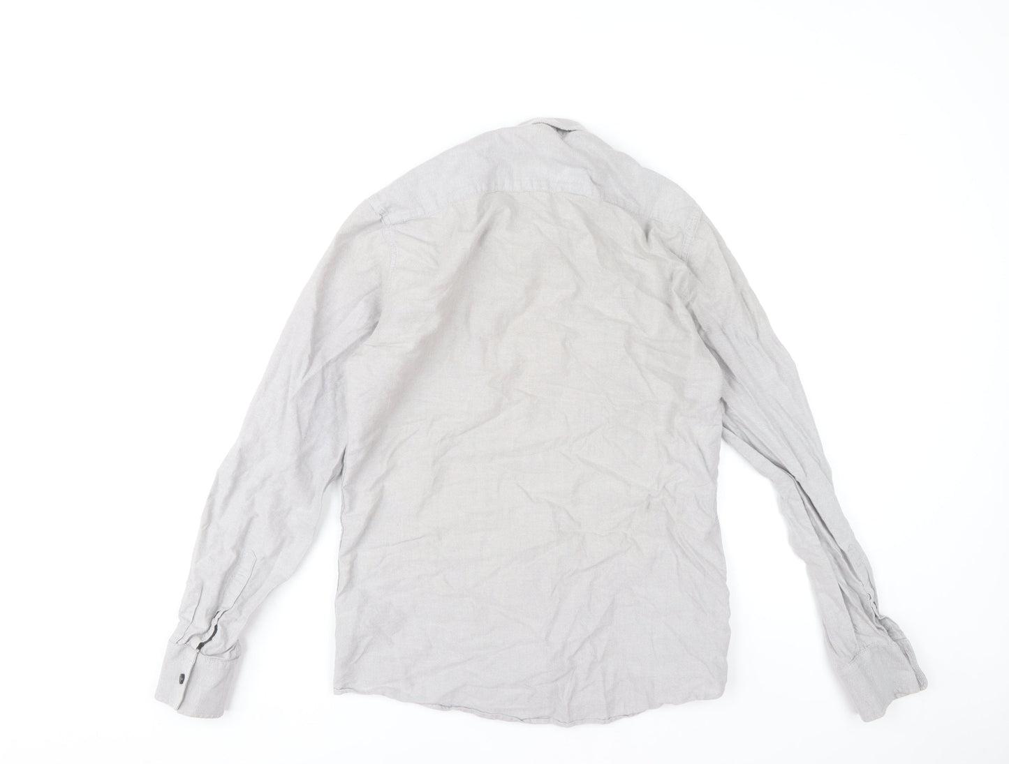 Dunnes Stores Men's Grey Slim Fit Cotton Long Sleeve Button-Up Shirt Size S