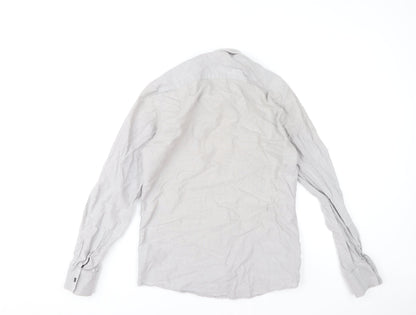 Dunnes Stores Men's Grey Slim Fit Cotton Long Sleeve Button-Up Shirt Size S