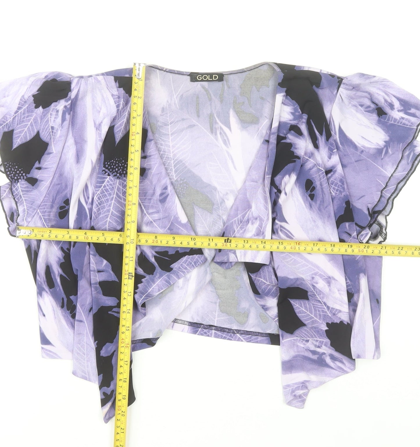 GOLD Women’s Purple Floral Wrap Blouse Size 18 Short Sleeve Chiffon Top