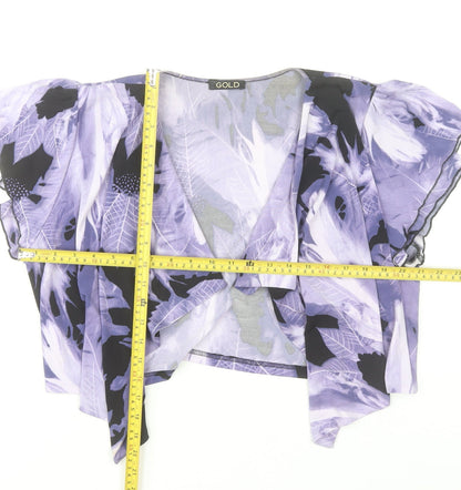 GOLD Women’s Purple Floral Wrap Blouse Size 18 Short Sleeve Chiffon Top