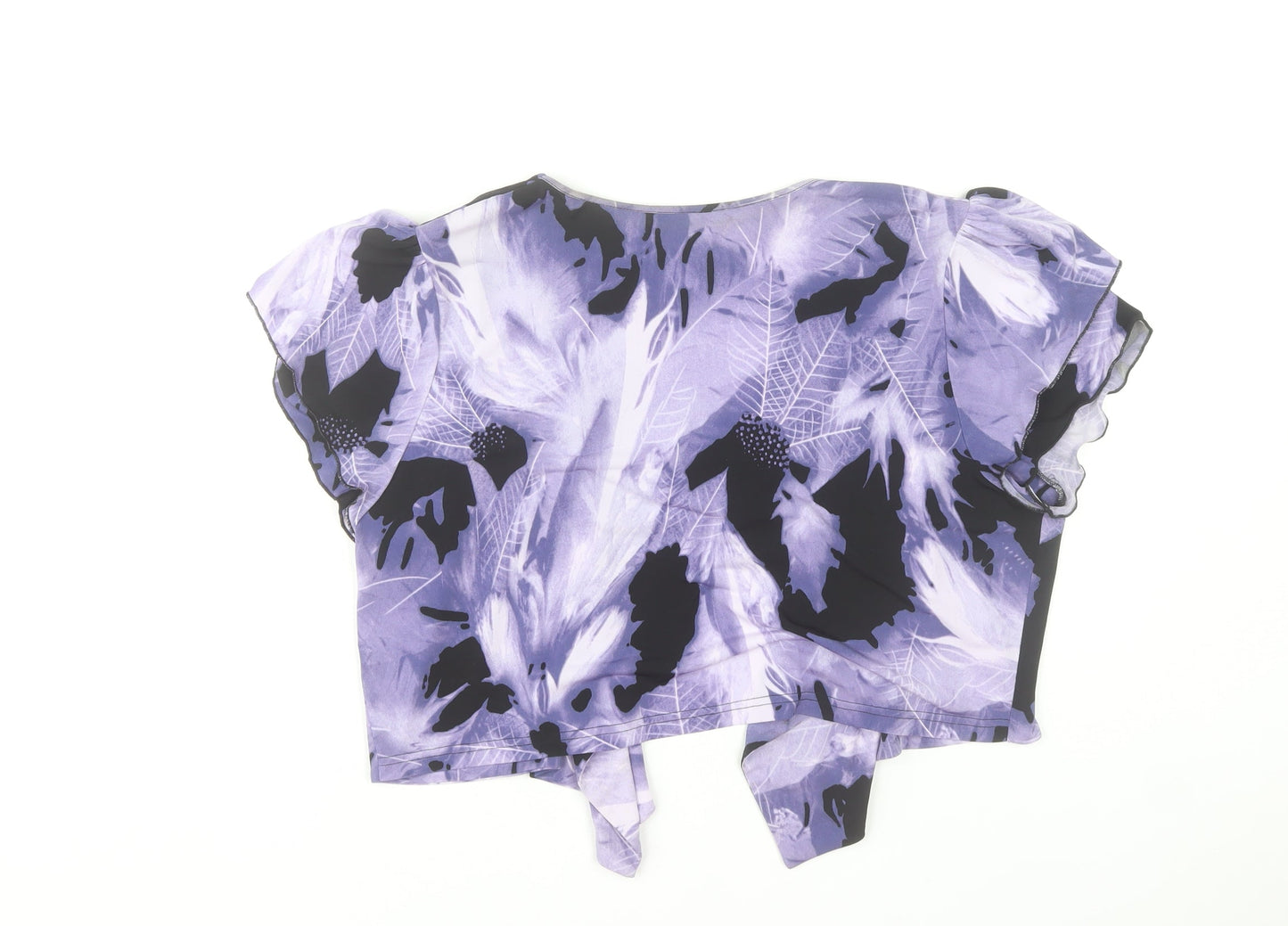 GOLD Women’s Purple Floral Wrap Blouse Size 18 Short Sleeve Chiffon Top