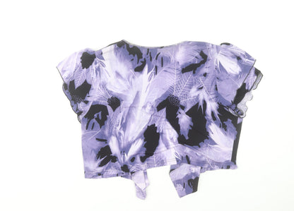 GOLD Women’s Purple Floral Wrap Blouse Size 18 Short Sleeve Chiffon Top