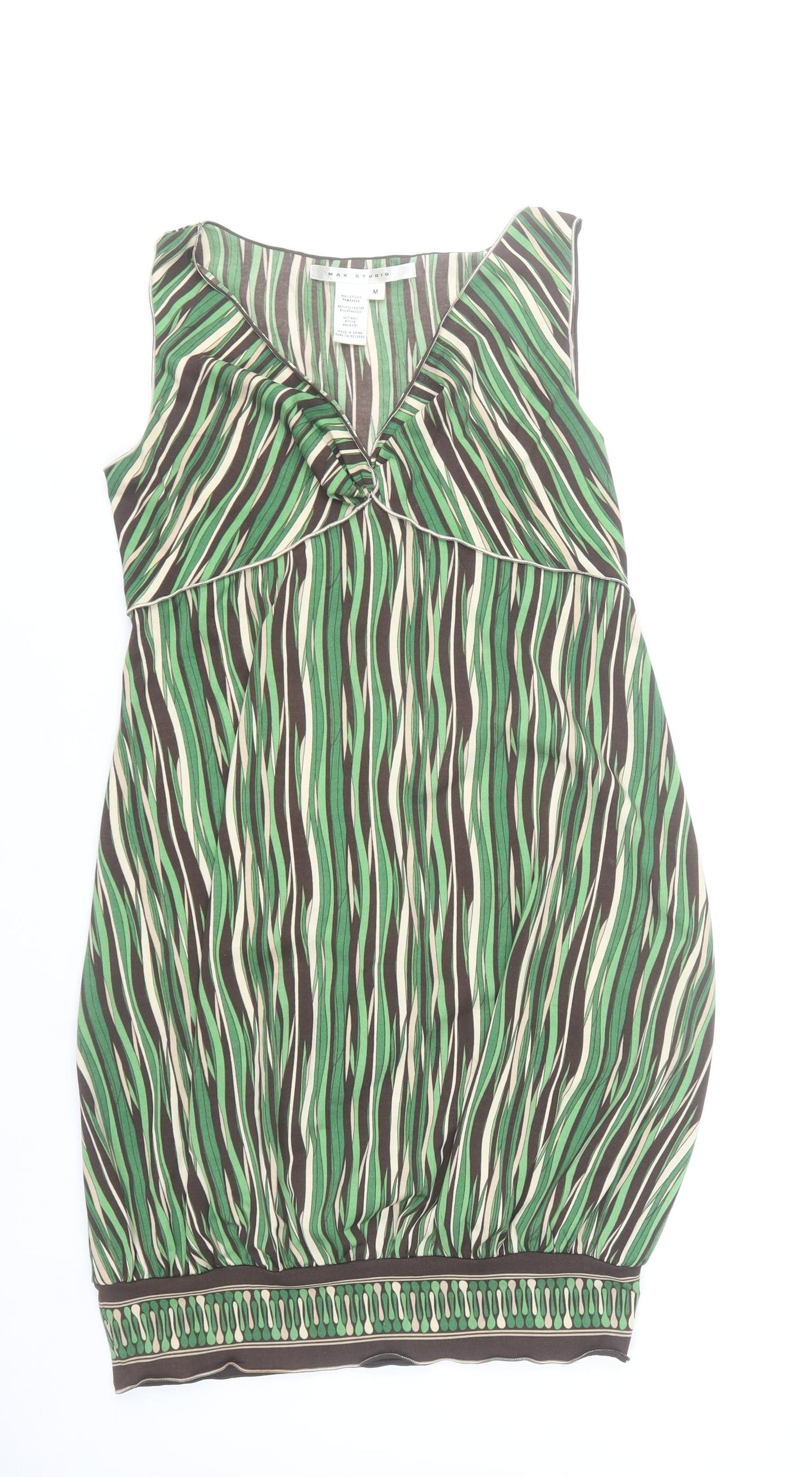 Max Studio Women Green Geometric Sleeveless Knee Dress M