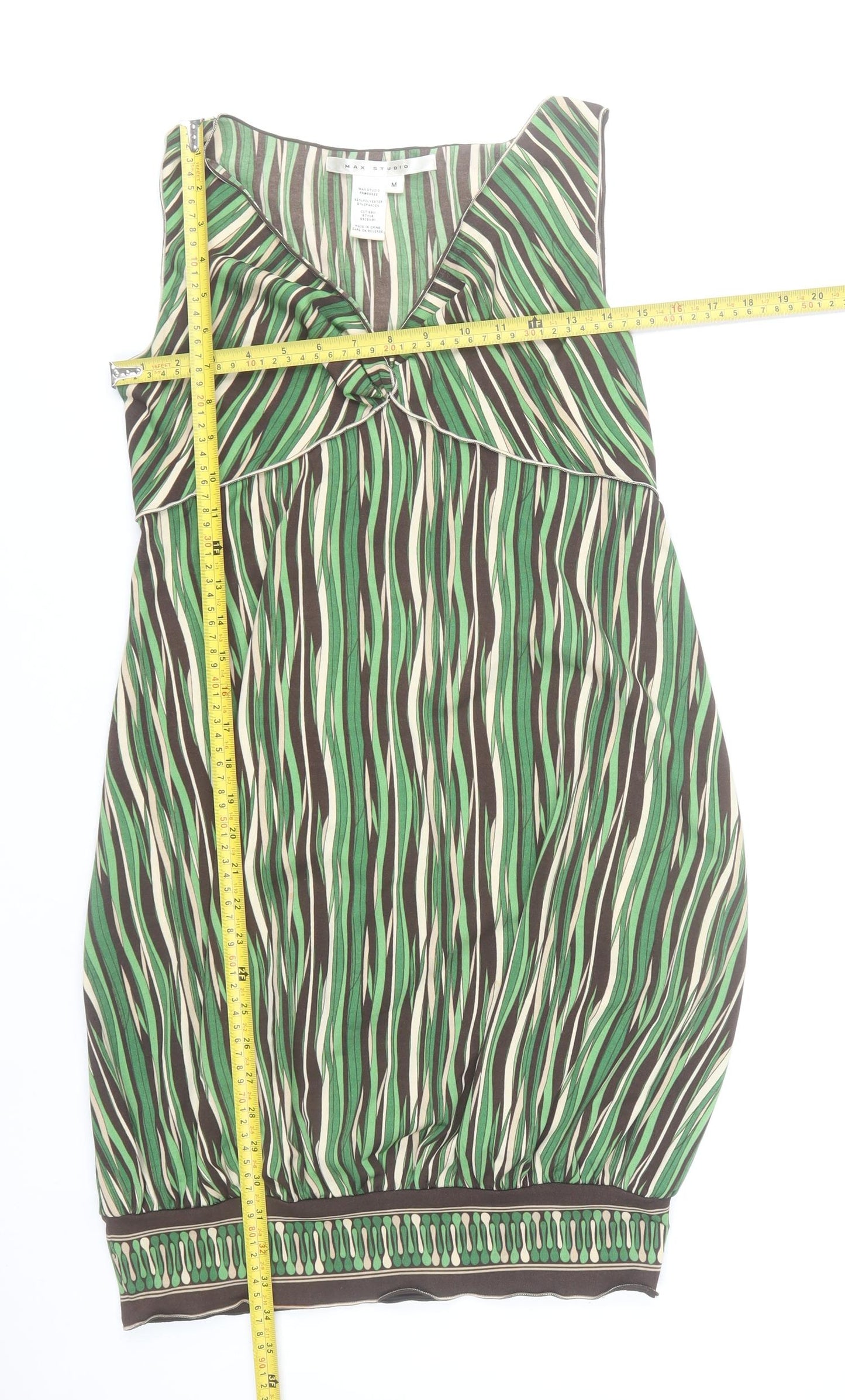 Max Studio Women Green Geometric Sleeveless Knee Dress M