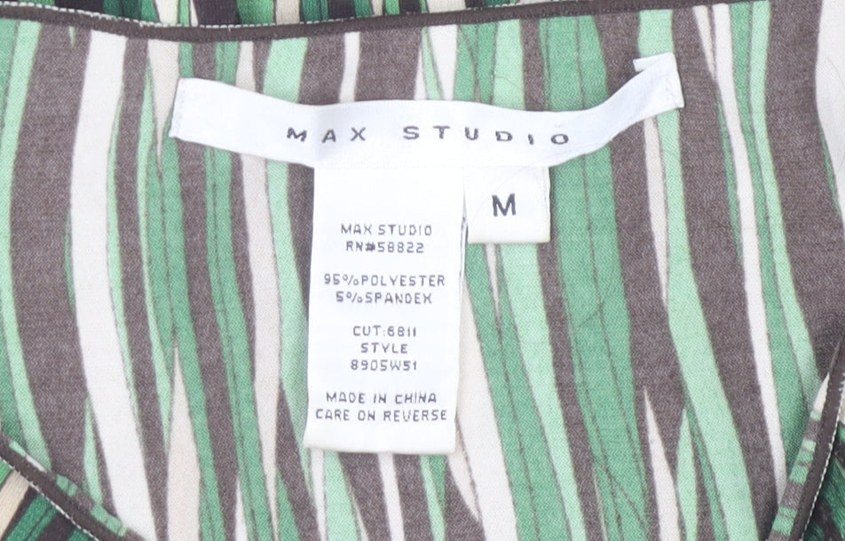Max Studio Women Green Geometric Sleeveless Knee Dress M