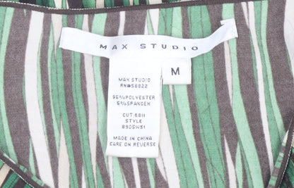 Max Studio Women Green Geometric Sleeveless Knee Dress M