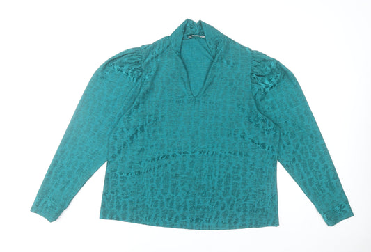 Additional front view of Gallery Women’s Green V-Neck Tunic Blouse, size UK 20, Long Sleeve