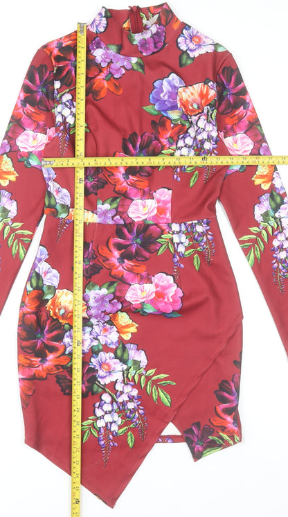 Ginger Fizz Women's Red Floral Long Sleeve Bodycon Dress M