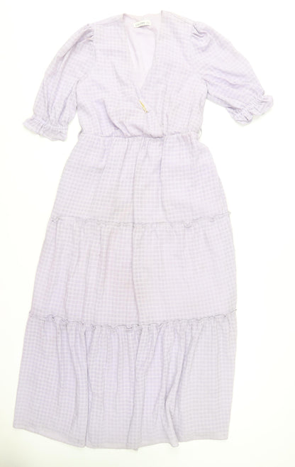 Gallery Women’s Purple Check Midi A-Line Dress Size 8
