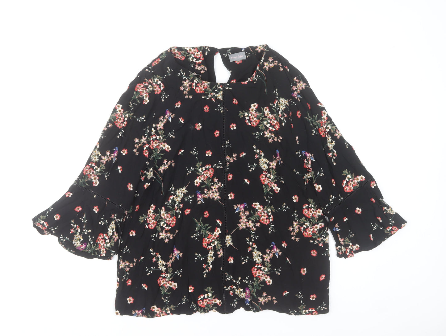 Phase Eight Womens Black Floral Blouse UK 16 Viscose 3/4 Sleeve