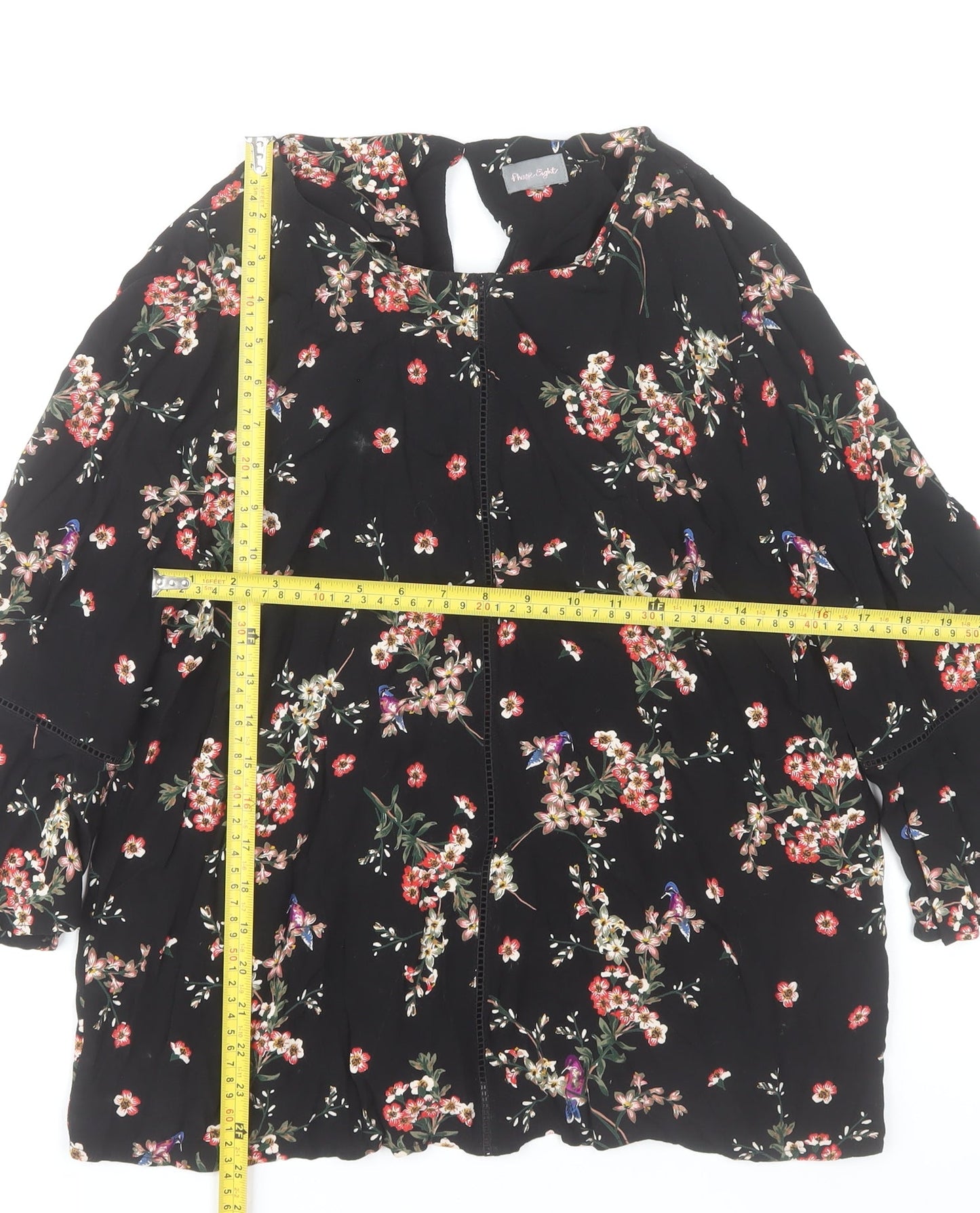 Phase Eight Womens Black Floral Blouse UK 16 Viscose 3/4 Sleeve