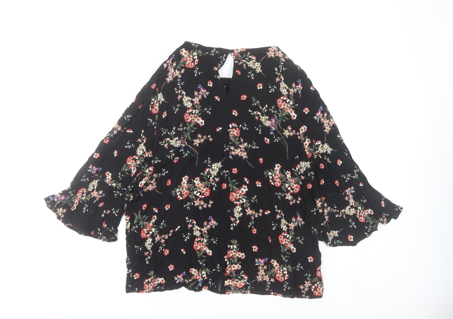 Phase Eight Womens Black Floral Blouse UK 16 Viscose 3/4 Sleeve