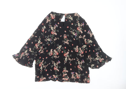 Phase Eight Womens Black Floral Blouse UK 16 Viscose 3/4 Sleeve