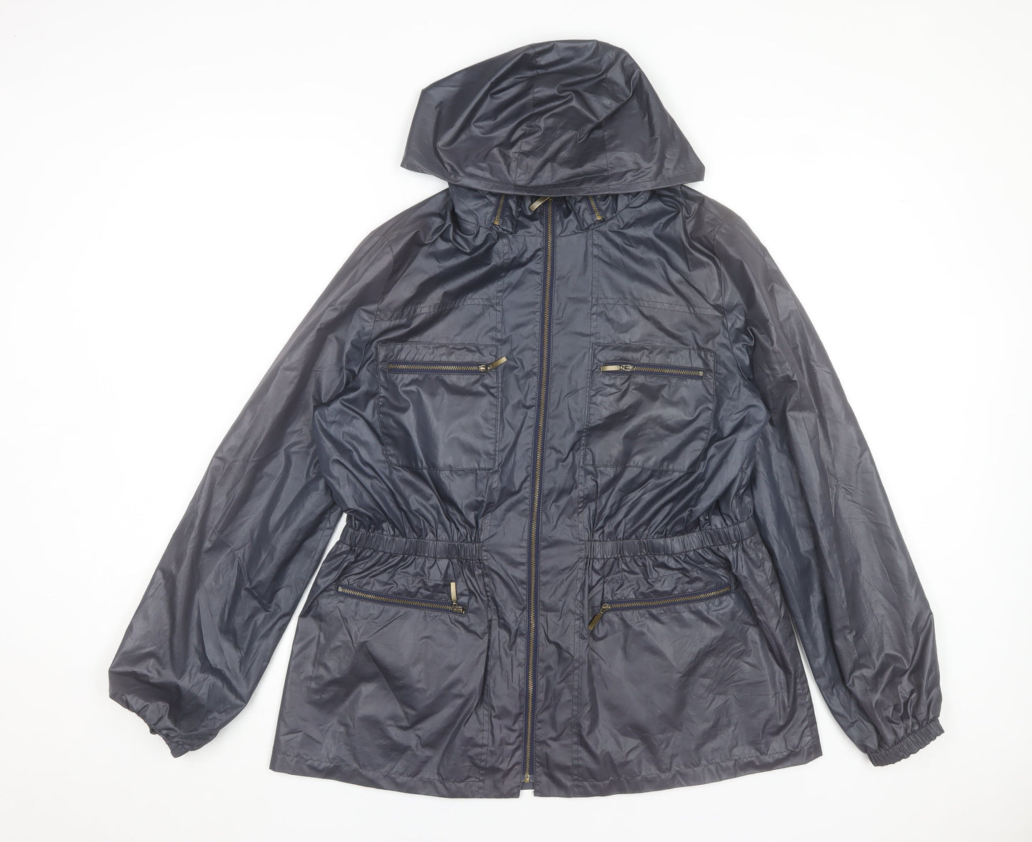 Meadows & Byrne Women's Blue Hooded Rain Coat Jacket Size L
