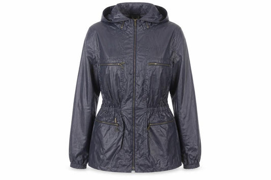 Meadows & Byrne Women's Blue Hooded Rain Coat Jacket Size L