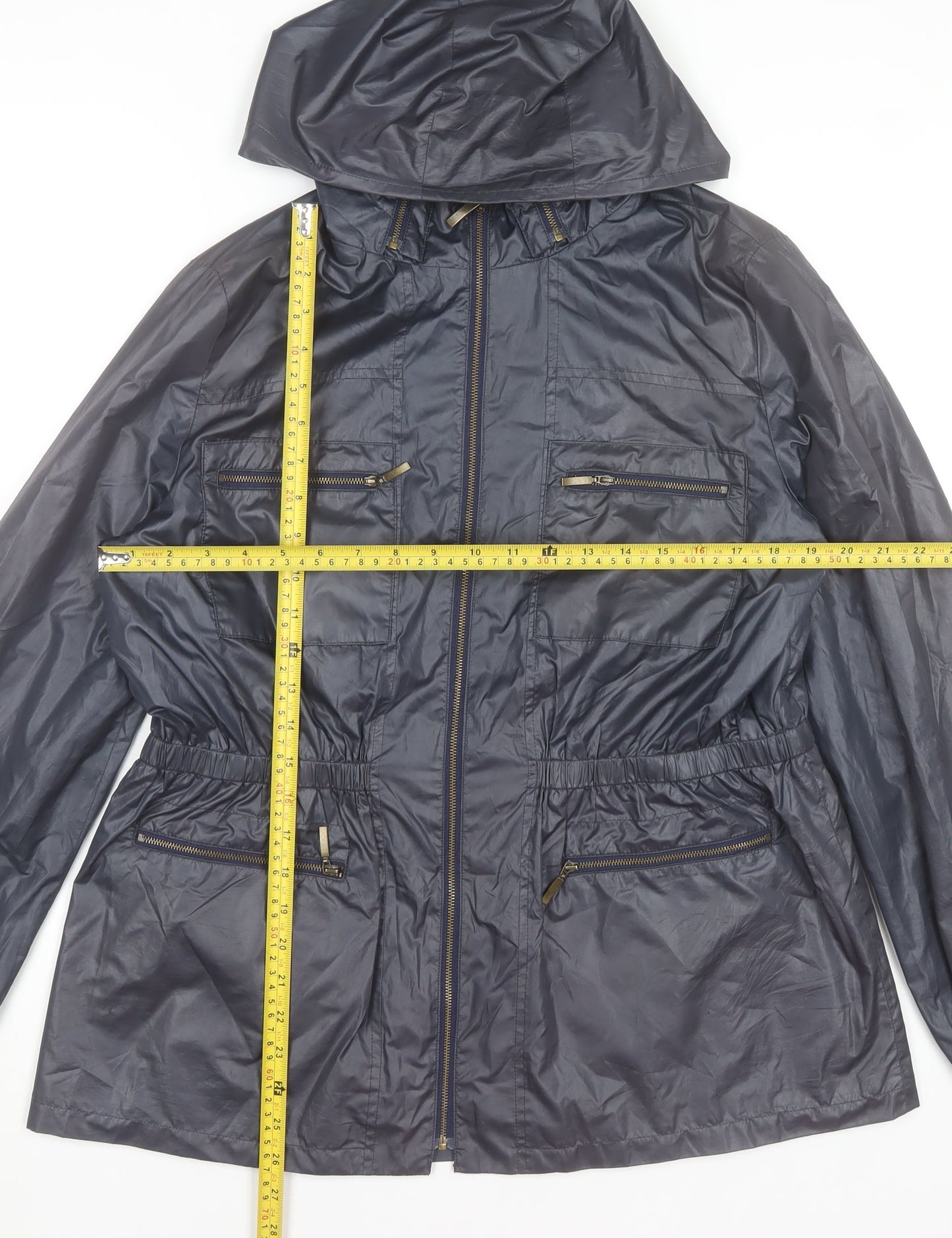 Meadows & Byrne Women's Blue Hooded Rain Coat Jacket Size L