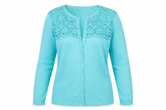 Pomodoro Womens Blue Crochet Detail Cardigan UK 14 3/4 Sleeve