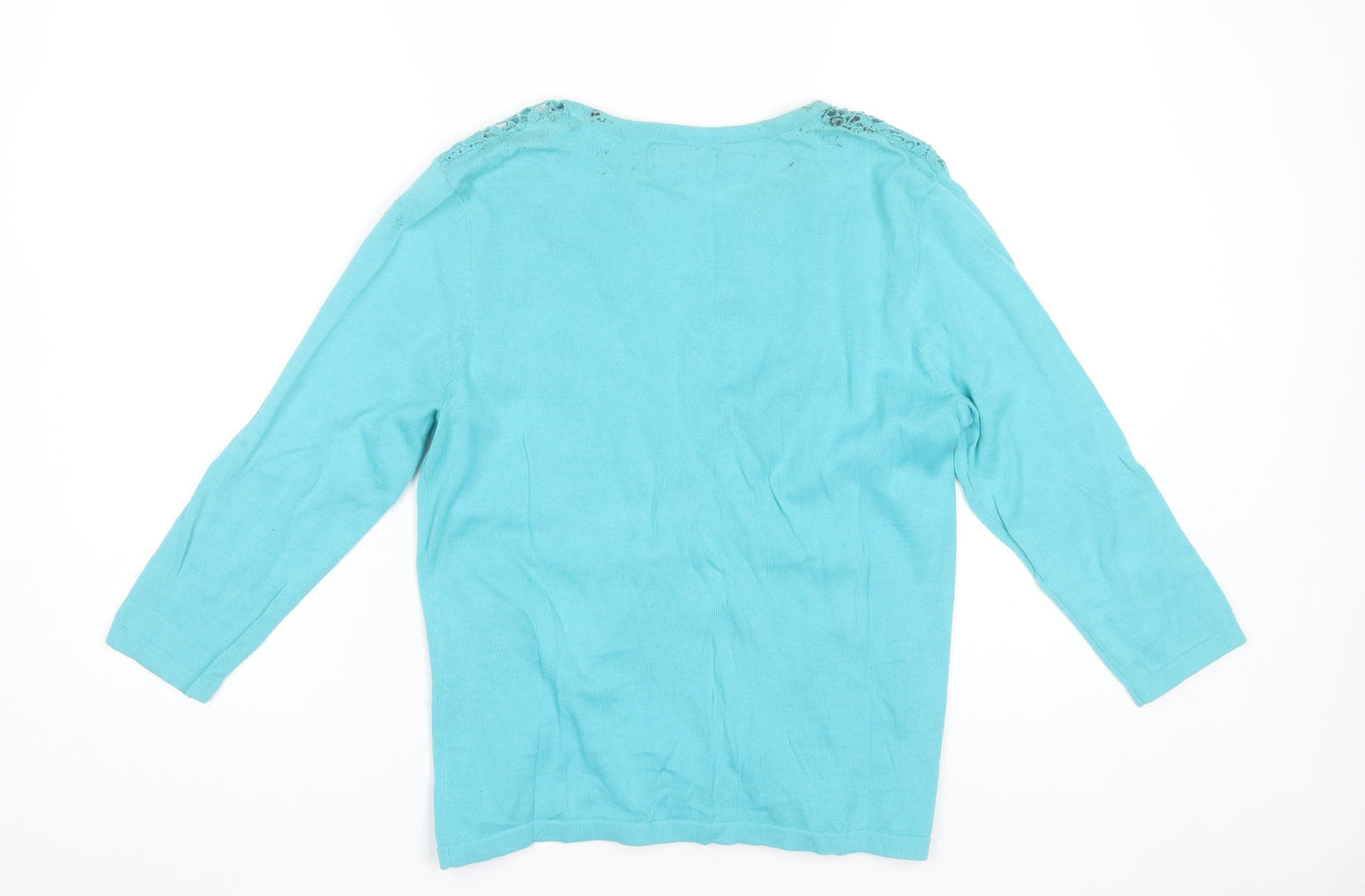 Pomodoro Womens Blue Crochet Detail Cardigan UK 14 3/4 Sleeve