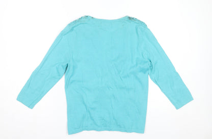 Pomodoro Womens Blue Crochet Detail Cardigan UK 14 3/4 Sleeve