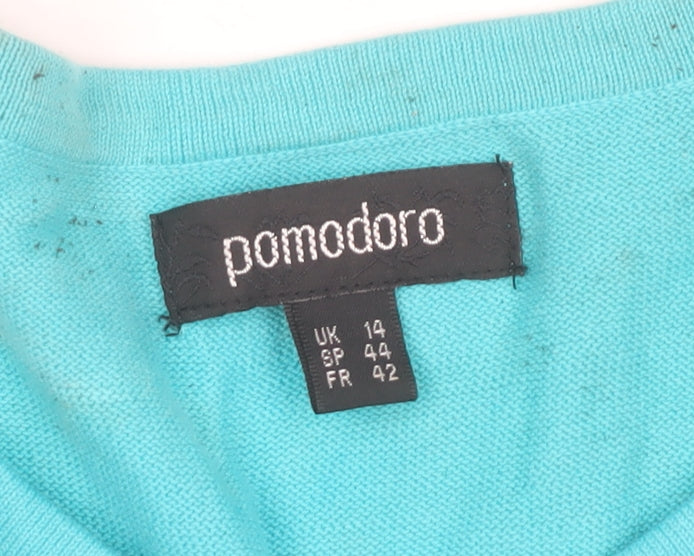 Pomodoro Womens Blue Crochet Detail Cardigan UK 14 3/4 Sleeve