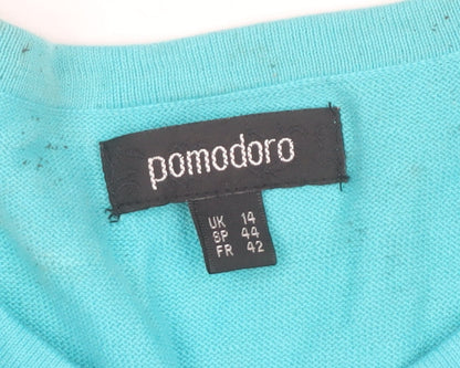 Pomodoro Womens Blue Crochet Detail Cardigan UK 14 3/4 Sleeve