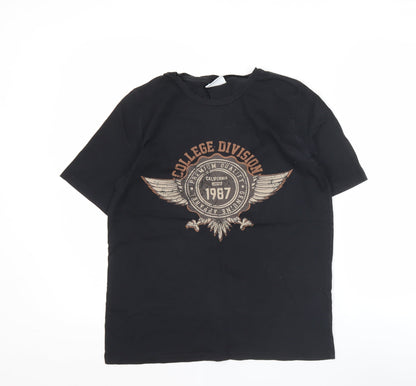 Vila Men's Black College Division 1987 Graphic Cotton T-Shirt Size S