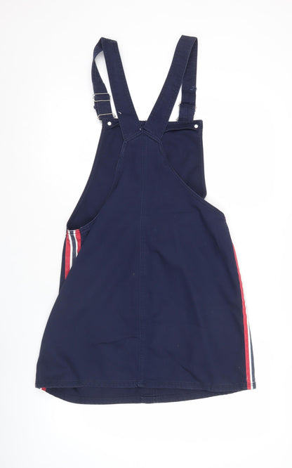 Bershka Women Blue Cotton Pinafore Dress Size 12 Casual Button Front