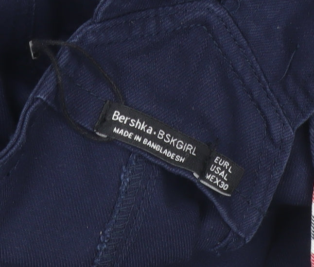 Bershka Women Blue Cotton Pinafore Dress Size 12 Casual Button Front