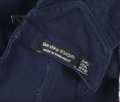 Bershka Women Blue Cotton Pinafore Dress Size 12 Casual Button Front
