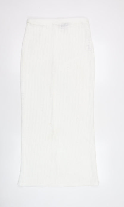 PrettyLittleThing Women's White Knit Midi Pencil Skirt Size 8