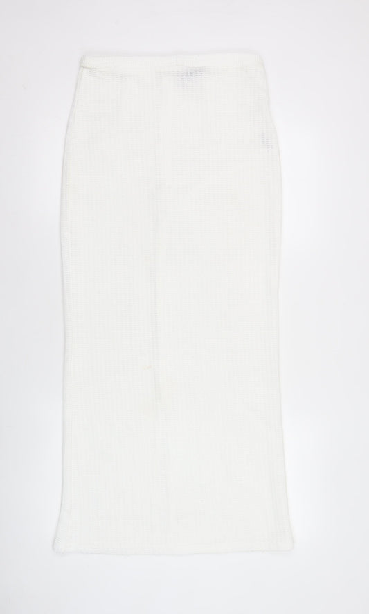 PrettyLittleThing Women's White Knit Midi Pencil Skirt Size 8