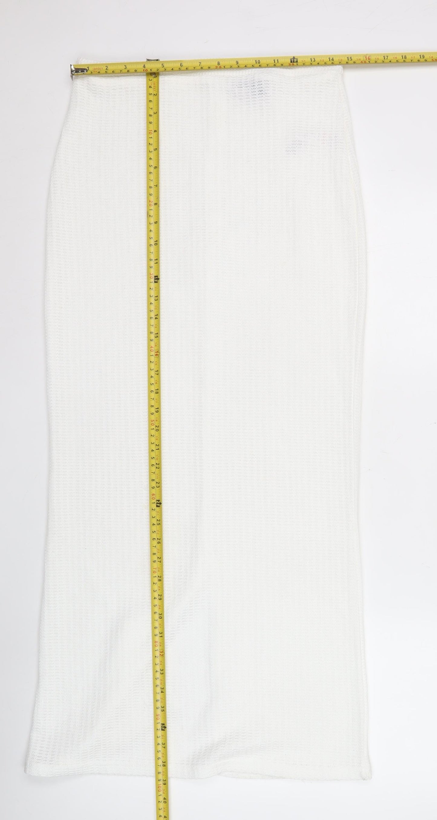 PrettyLittleThing Women's White Knit Midi Pencil Skirt Size 8