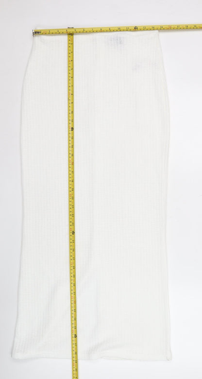 PrettyLittleThing Women's White Knit Midi Pencil Skirt Size 8