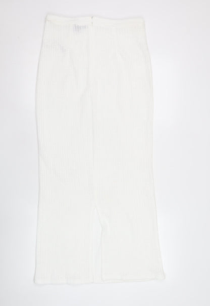 PrettyLittleThing Women's White Knit Midi Pencil Skirt Size 8