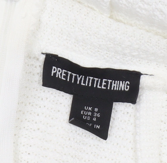 PrettyLittleThing Women's White Knit Midi Pencil Skirt Size 8