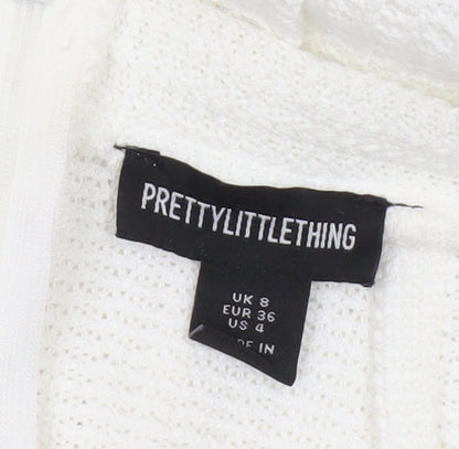 PrettyLittleThing Women's White Knit Midi Pencil Skirt Size 8
