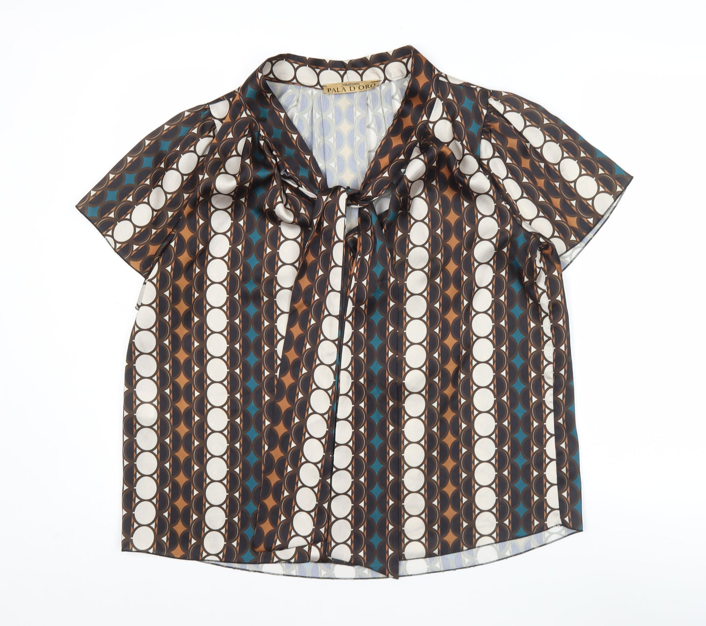 Pala D'Oro Women's Multicoloured Geometric Bow Tie Blouse Size 14